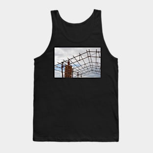 Rusted Industrial Tank and Metal Frame Tank Top